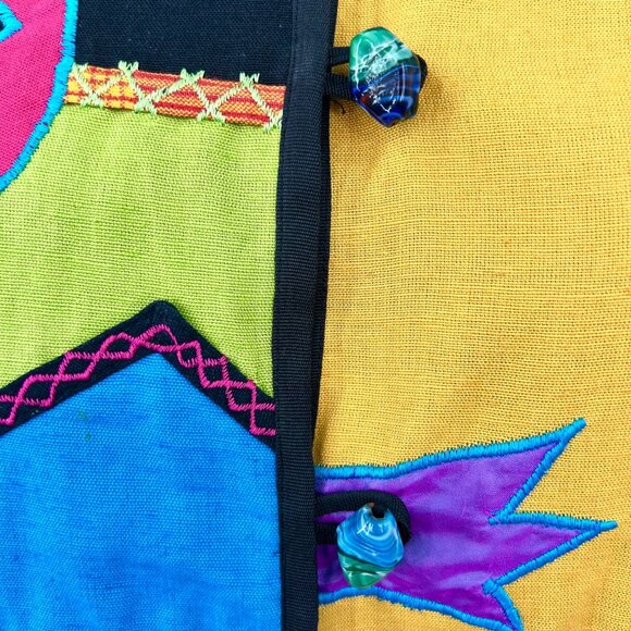 STUNNING VINTAGE 90'S JULIA KIM ART TO WEAR PATCHWORK JACKET W/ GLASS BUTTON CLO - Picture 4 of 7